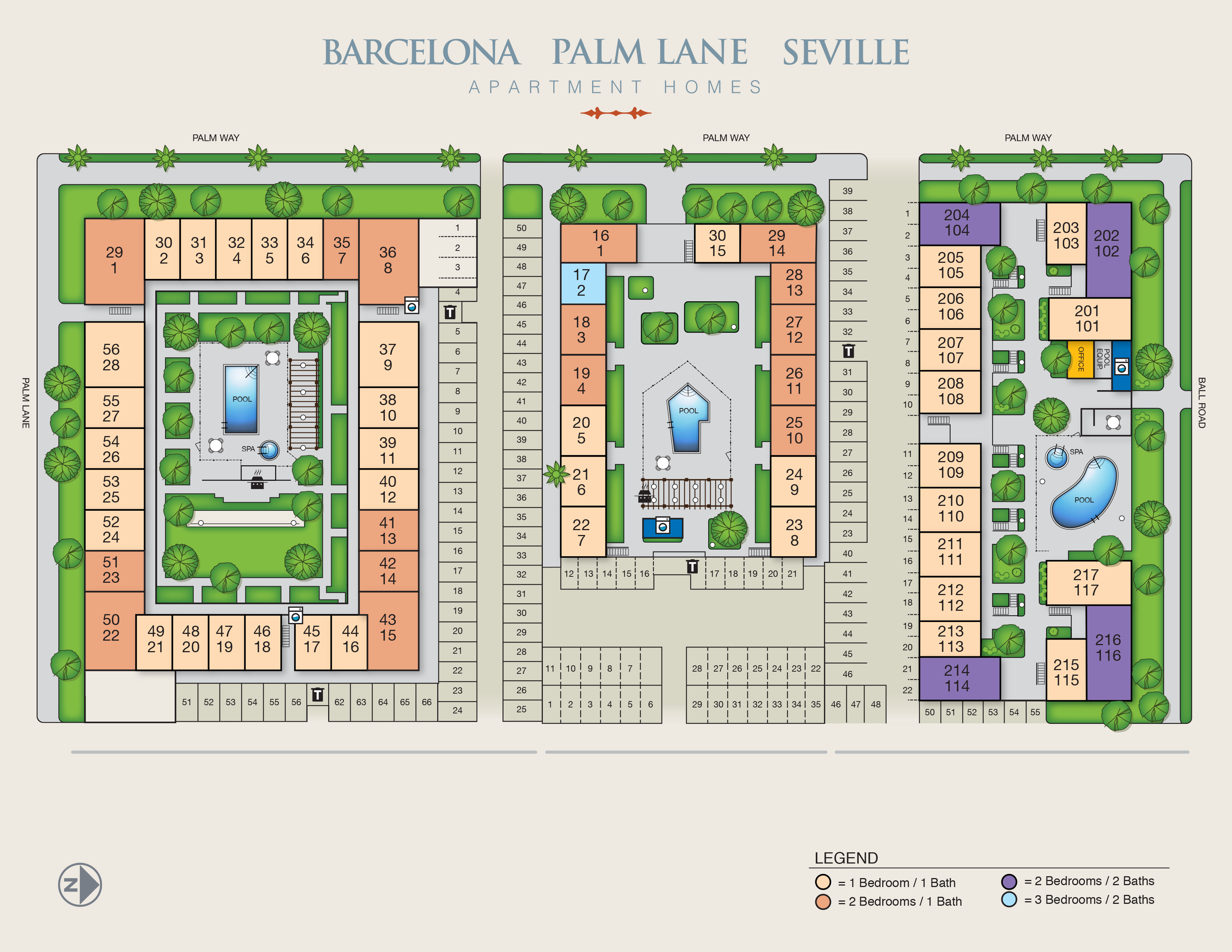 Barcelona, Palm Lane, Seville Apartment Homes site map